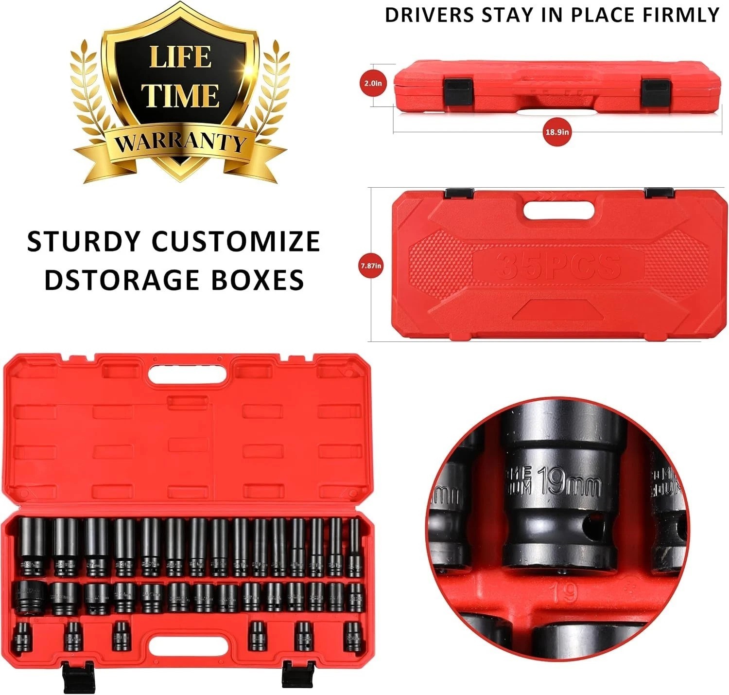 35-Piece Professional Impact Socket Kit with Durable Storage Case & Metal Rod
