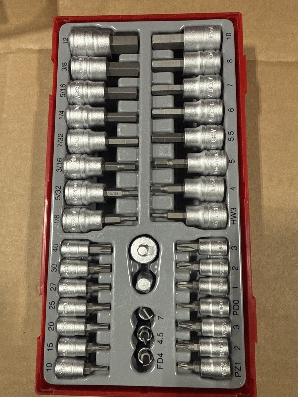 Teng Tools 35pc 1/4” & 3/8” Drive Metric & SAE Hex Bit Socket Set w/ Tray TTBS35