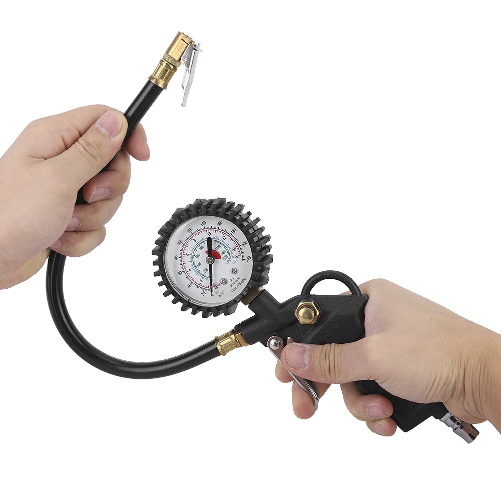 220PSI Automobile Tire Pressure Gun Inflator Gauge For Trucks Motorcycles