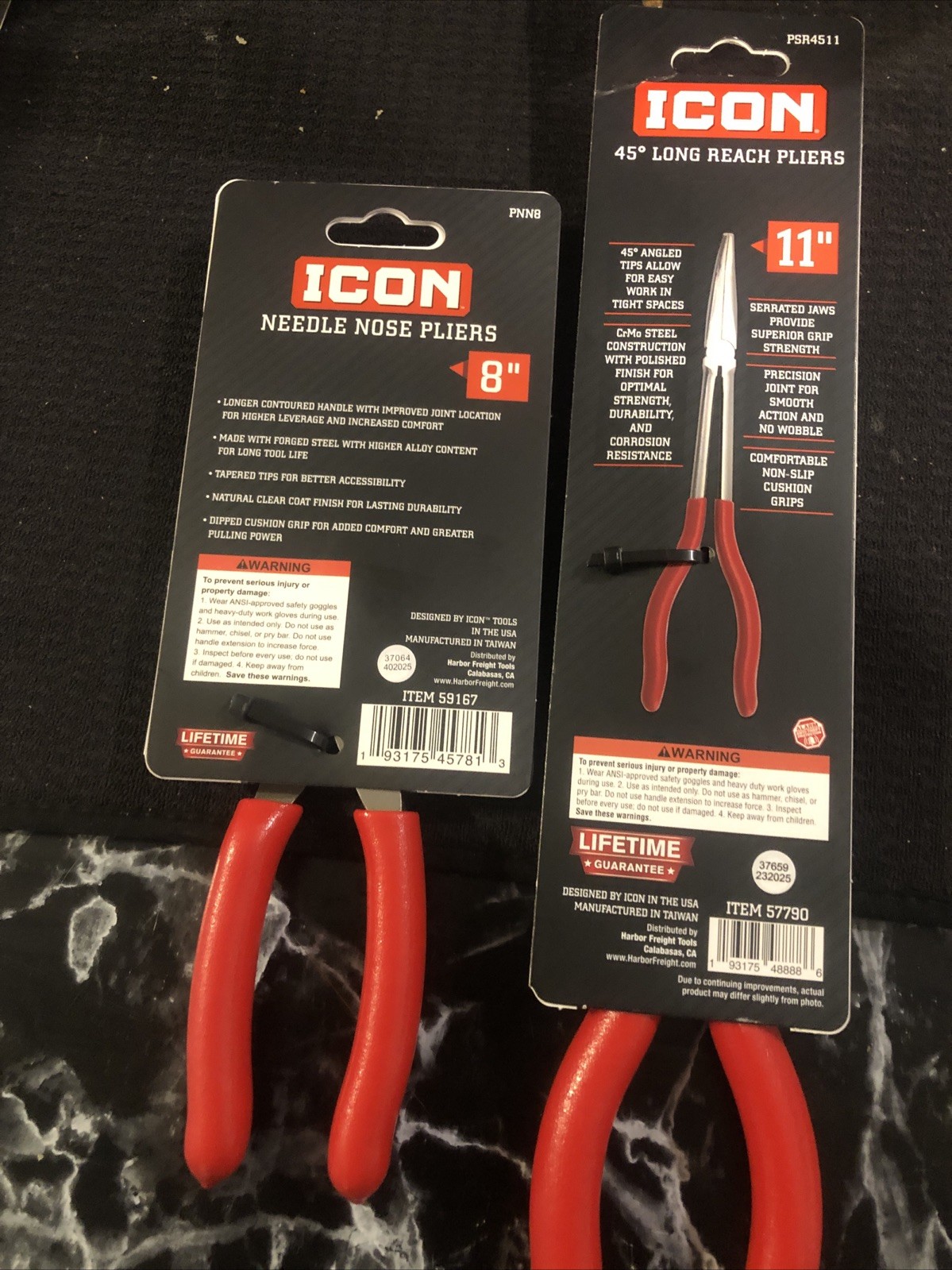 ICON PROFESSIONAL 8 in. NEEDLE NOSE PLIERS And Icon 45 Long Reach Pliers 11in