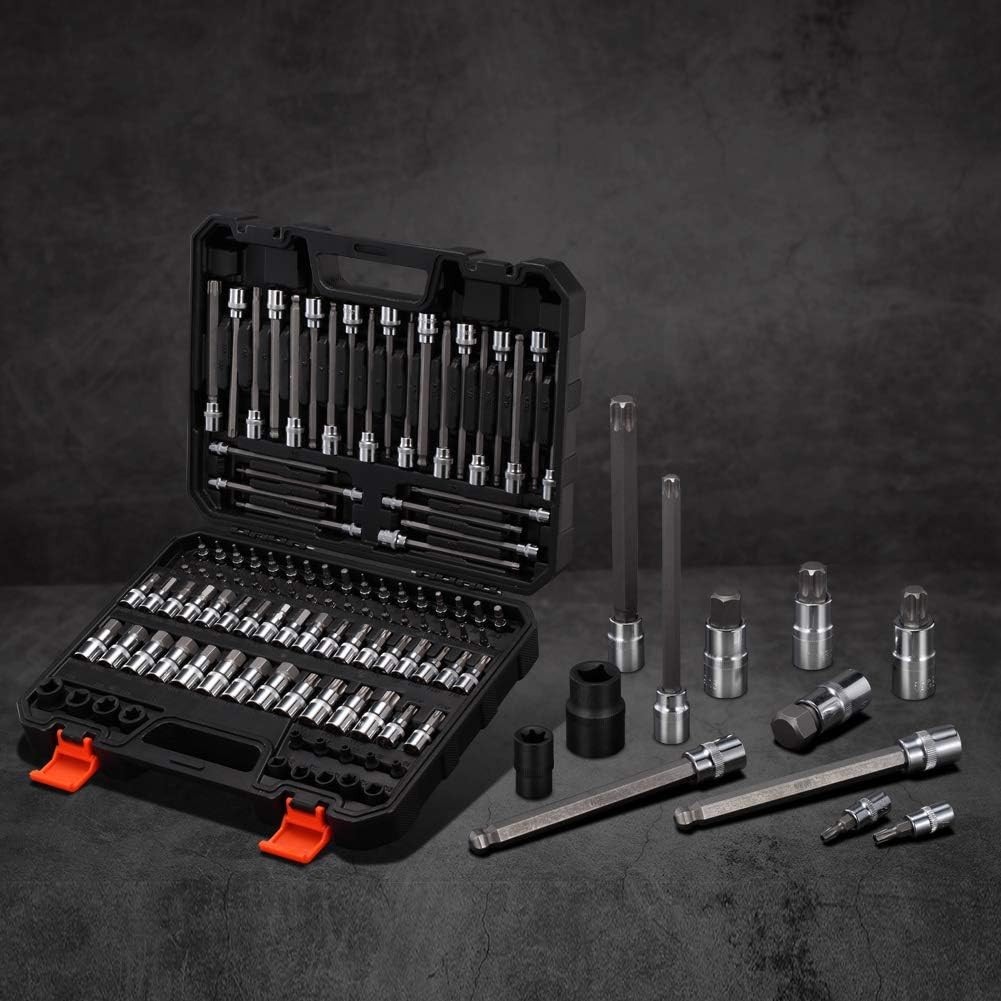 107PCS Allen and Torx Bit Socket Set, 1/4″, 3/8″ and 1/2″ Drive Hex