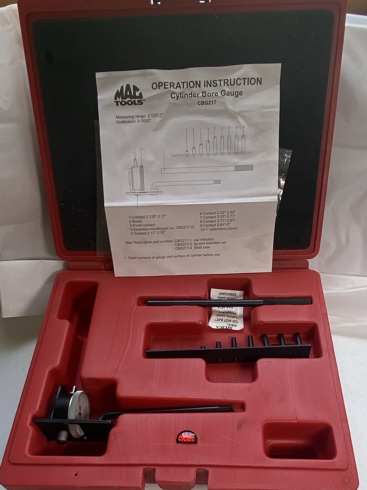 Mac Tools Cylinder Bore Gauge CBG217 with Case and Instructions Like New Cond