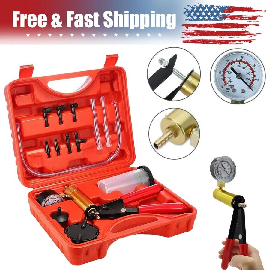 Hand Held Vacuum Pressure Pump Tester Set Brake Fluid Bleeder Bleeding Kit +Box
