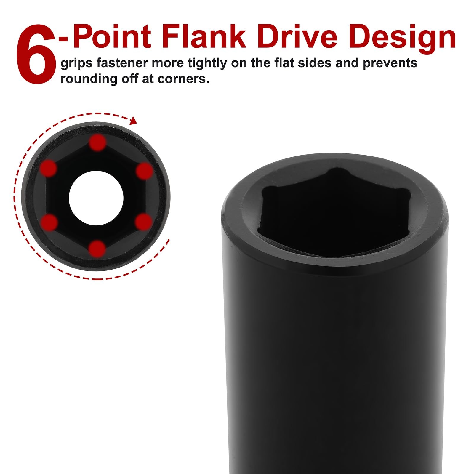 CASOMAN 2PCS 1/2-Inch Drive Deep Impact Socket-19mm, 6-Point, Metric, 19 mm