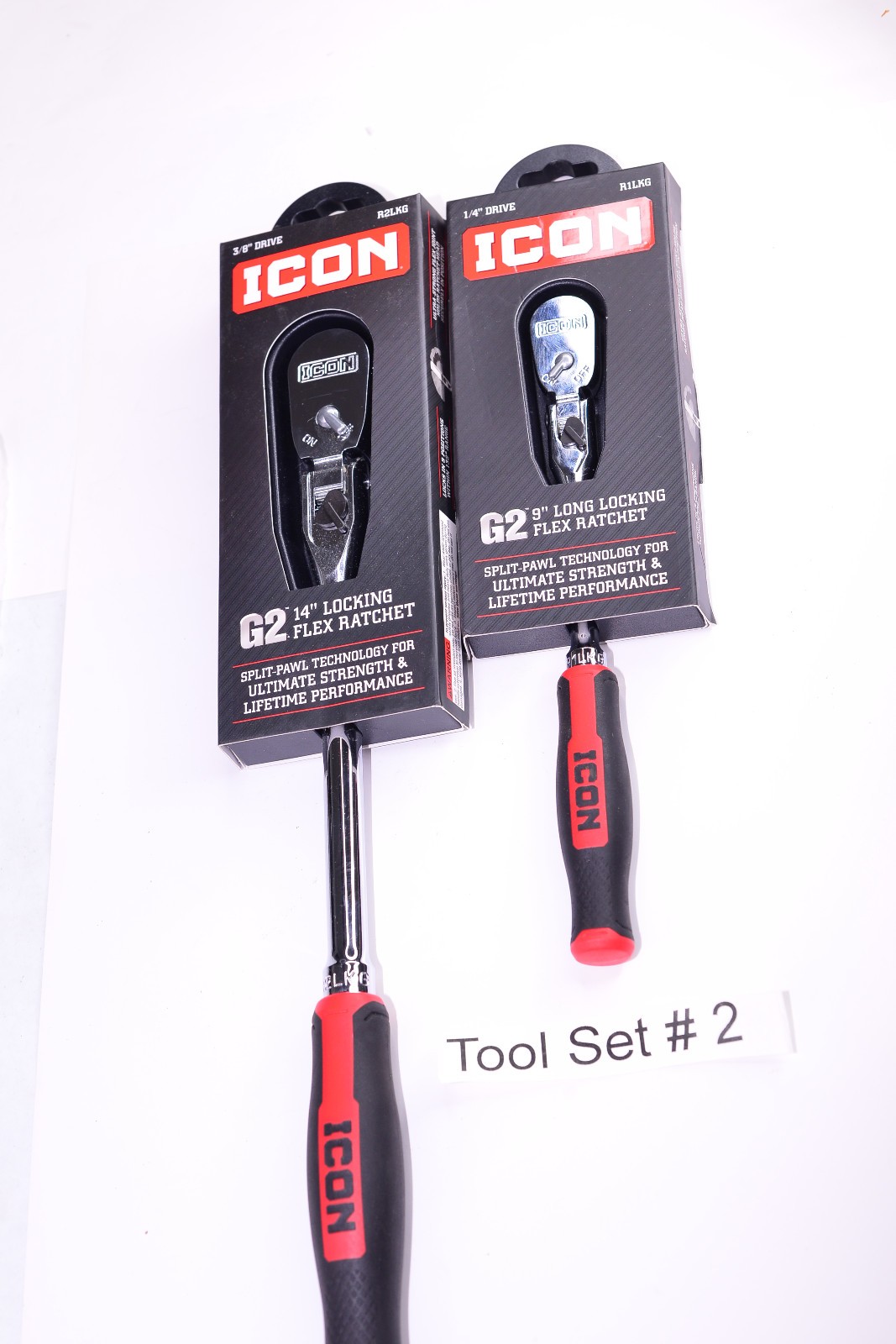 ICON R2LKG & R1LKG 3/8 & 1/4″ DRIVE G2 (GEN 2) LOCKING FLEX HEAD RATCHET SET