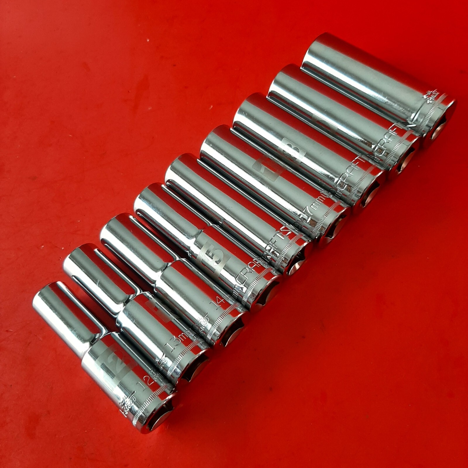 NEW CRAFTSMAN Easy Read 9 Piece 1/2 Drive DEEP METRIC 6 point Socket Set 12-21mm
