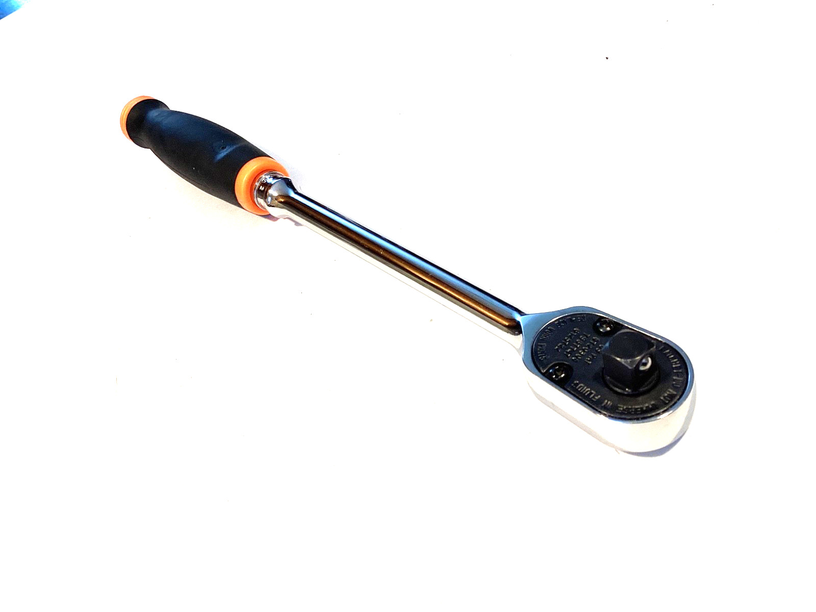 Snap On Tools 3/8” Drive ORANGE Soft Grip Long Handle Ratchet FHL80 NEAR MINT
