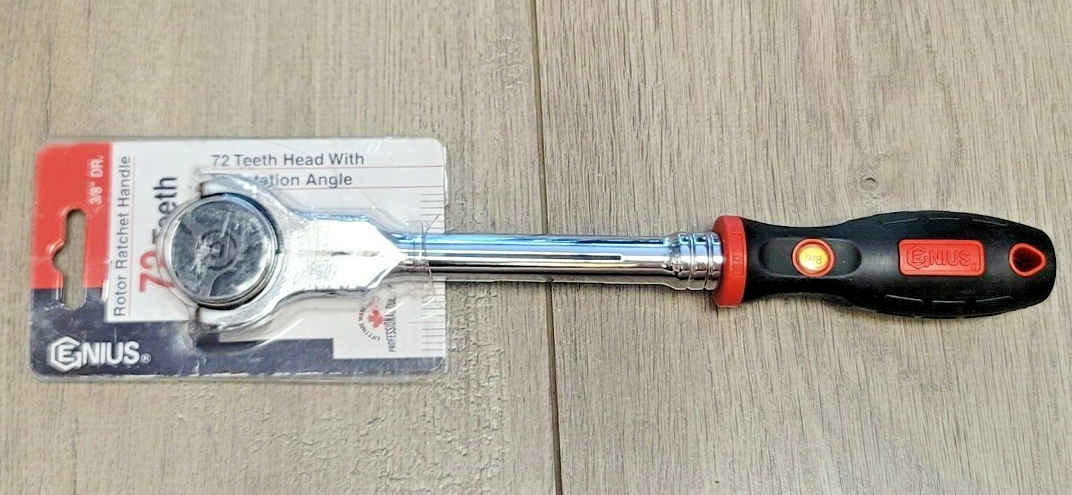 Genius Tools 3/8″ dr Long Handle Rotor Ratchet w/ Comfort Grip Handle #381803S