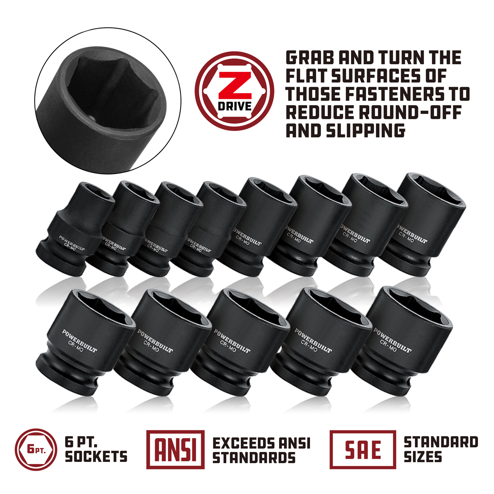 Powerbuilt 1/2 Inch Drive x 1 Inch 6 Point Deep Impact Socket – 647178
