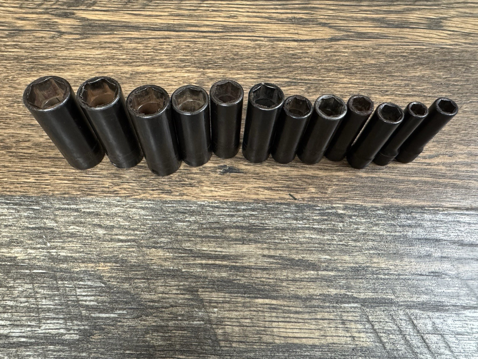 USED SNAP ON TOOLS 214SIMFMYA 3/8″ METRIC 6 PT DEEP IMPACT SOCKET SET 8-19mm