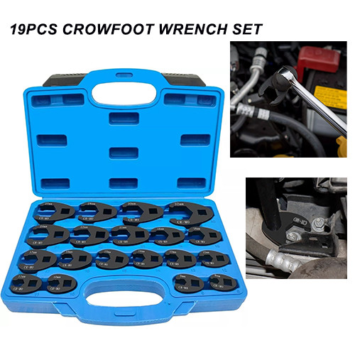 19PCS Crowfoot Wrench Set Metric Crows Foot 8-32mm Flare Nut Wrench Set Tool Kit