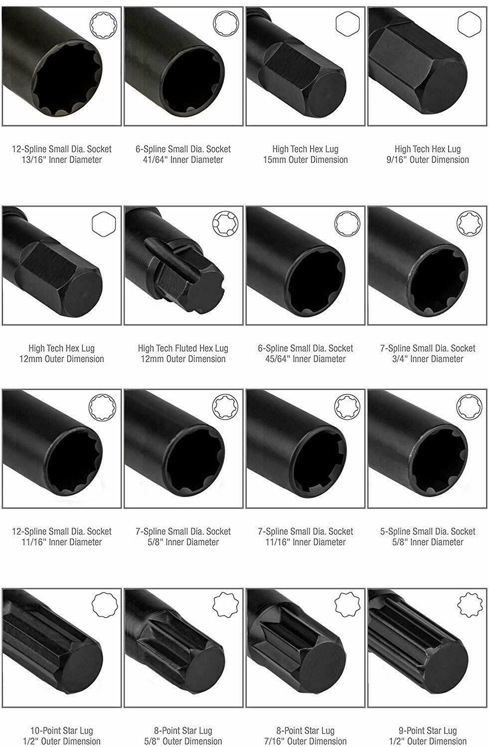 VCT 16-Pc Locking Lug Nut Master Set Wheel Lock Key Removal Tool Kit