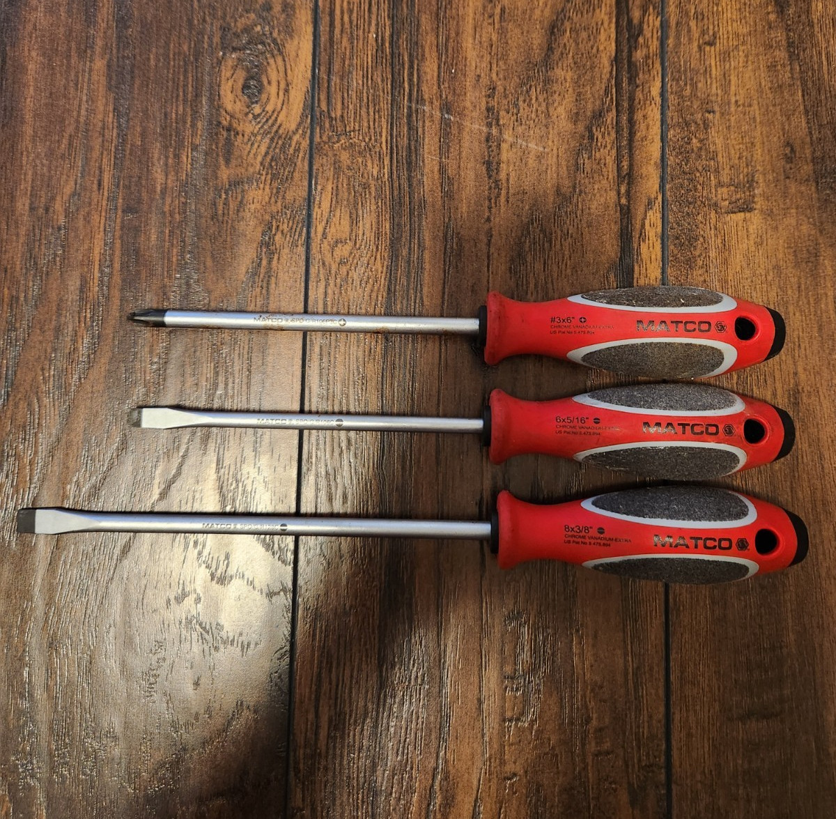 Lot of 3 Matco Screwdrivers – #3×6″ Phillips – 6×5/16″ and 8×3/8″ Flathead