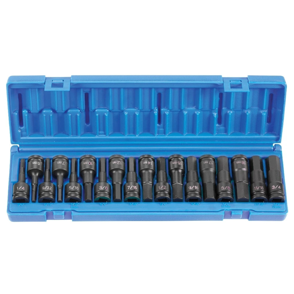 Grey Pneumatic 1598HC 1/2″ Dr 18 Pc SAE Metric Impact Hex Driver Socket Set