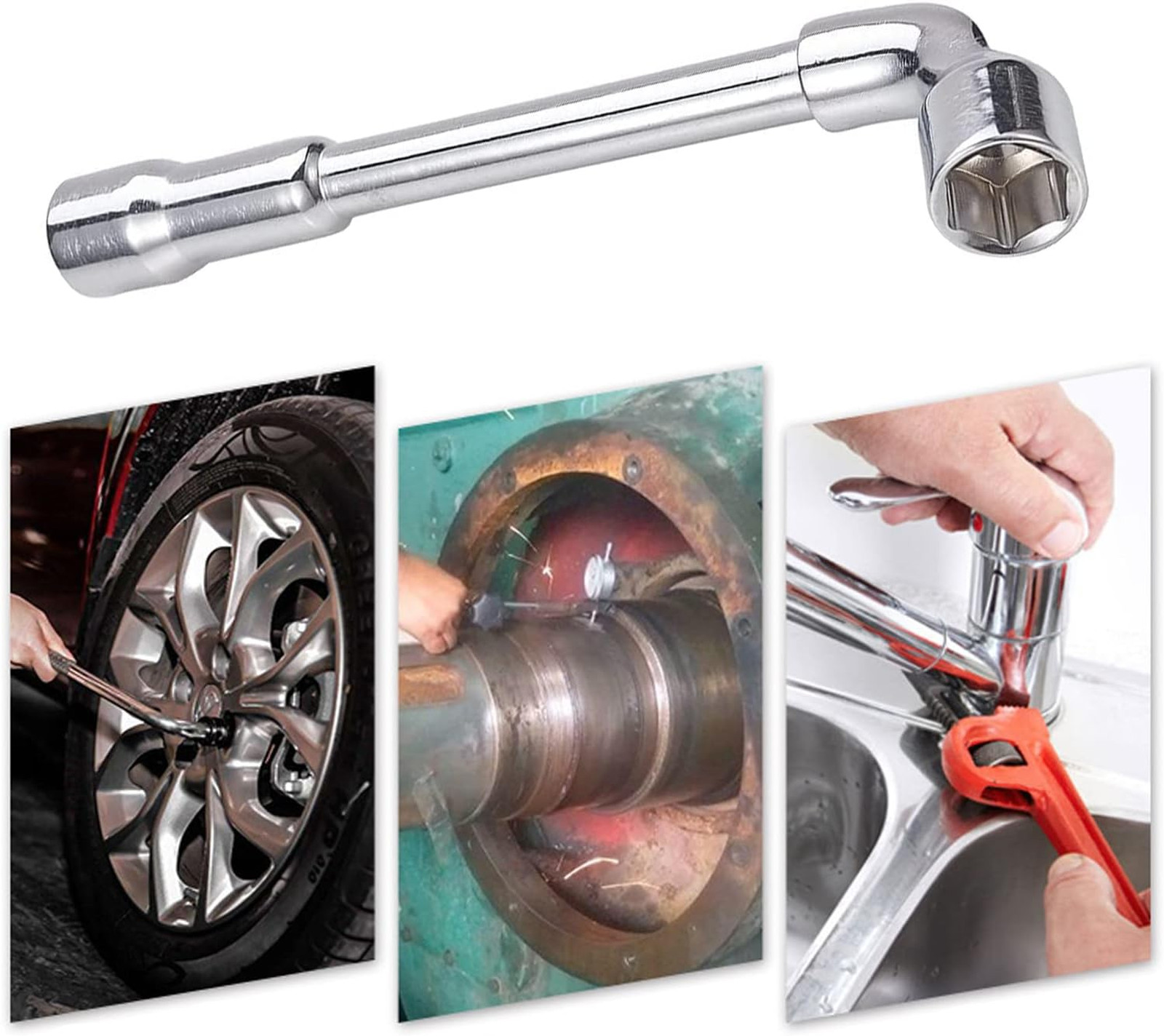 17mm Hex Socket Wrench L Shape Chrome Vanadium Steel 200mm Silver Tone Utility