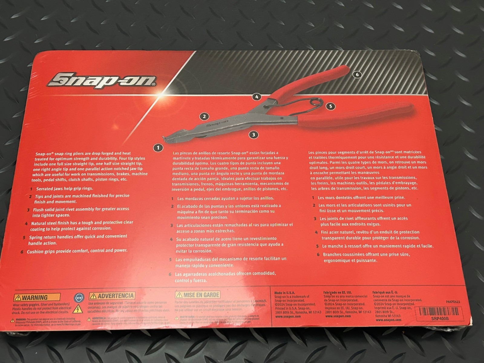 Snap-on srp400b 4 pc. snap ring plier set srp1c,srp2b,srp3b,srp5b sealed set
