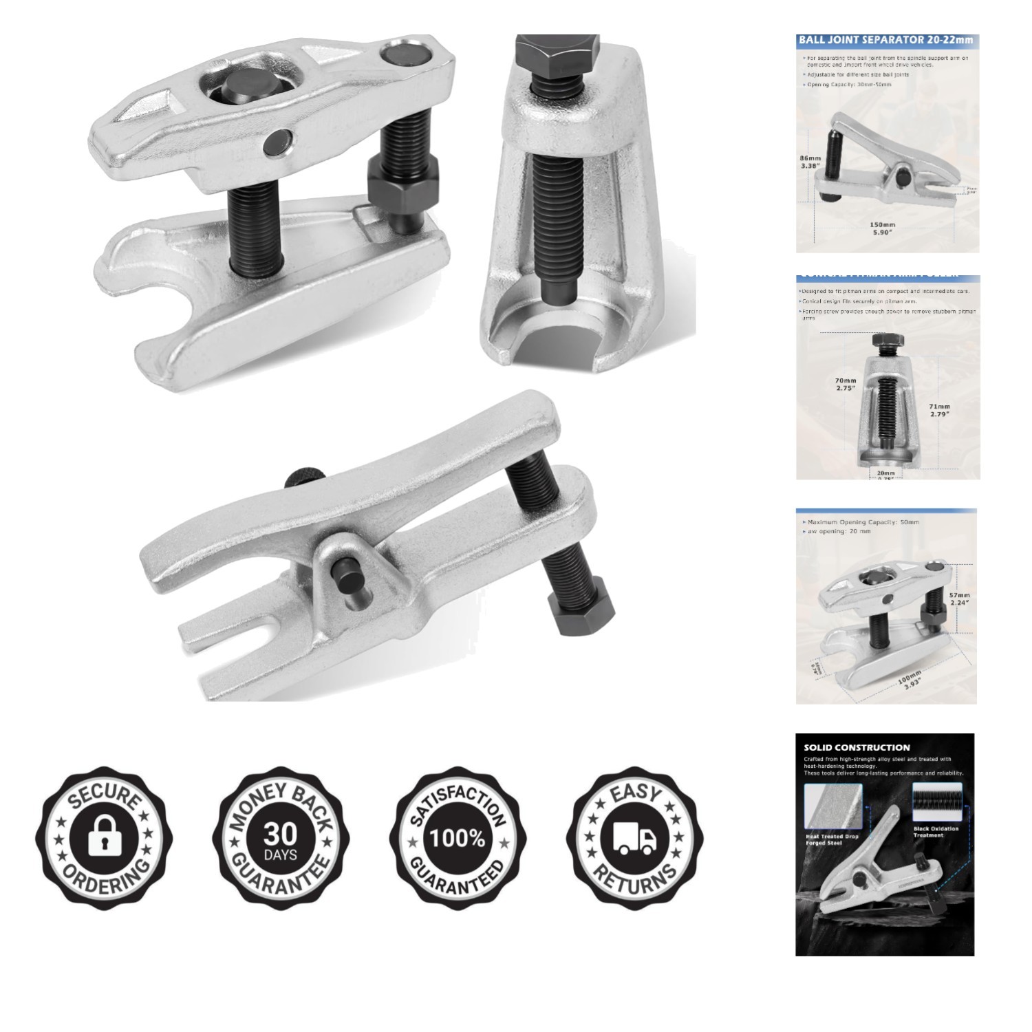 Compact 3-Piece Ball Joint Puller Set for Cars, Trucks, and ATVs – Steel Tools