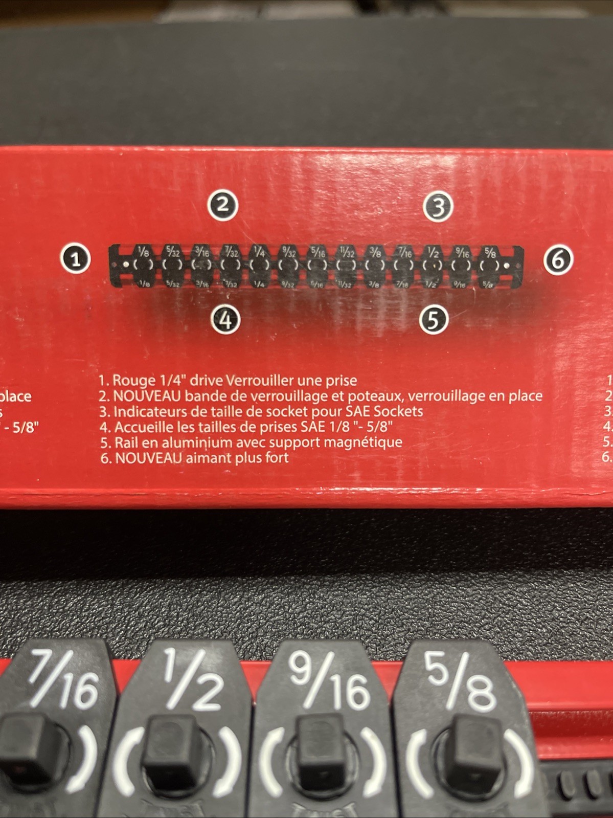 Snap-on Tools NEW RED 1/4″ Drive SAE 14 Post Lock-A-Socket Rail LAS14SR