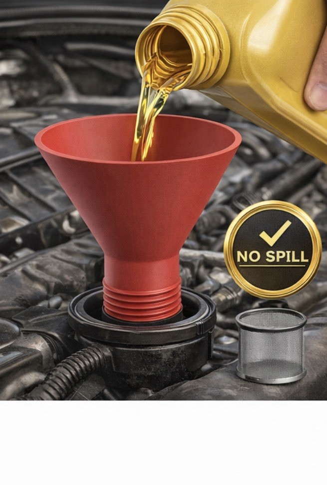 Threaded Anti-Spill Oil Funnel – Screw-In No Mess Engine Oil Filling Tool