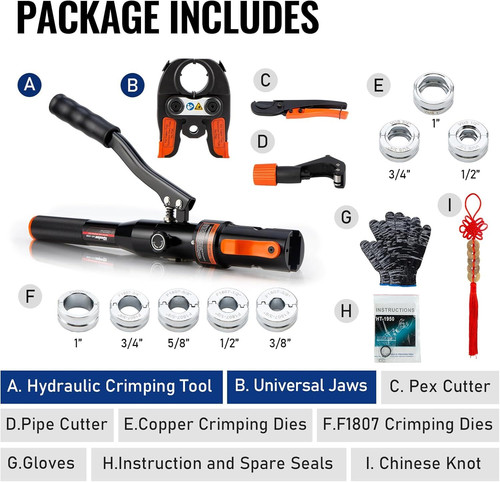 iGeelee Hydraulic Copper Press Pex Crimping Tool with Dies for Pipes HT-1950E