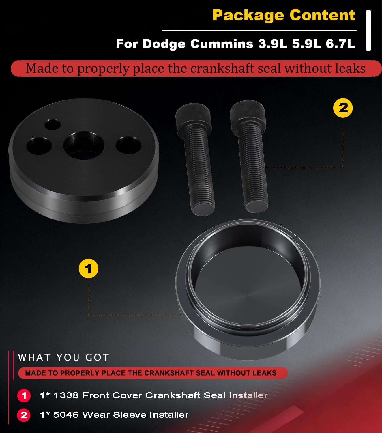 1338 & 5046 Crankshaft Seal Wear Sleeve Installer Tool Kit for Cummins 5.9L 6.7L