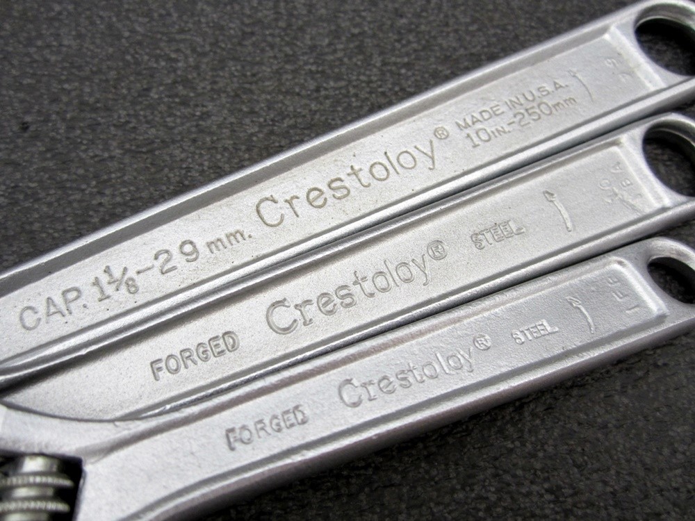 Vintage Crescent 6″ 8″ 10″ Adjustable Wrench Crestoloy Made in USA