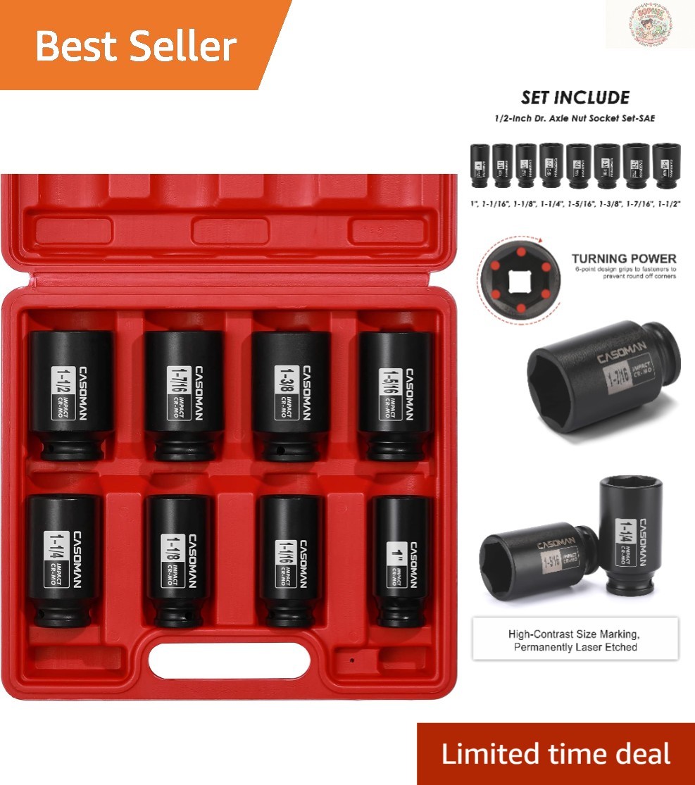 Durable Chrome Molybdenum 8-Piece Deep Impact Socket Set – Fits 1″ to 1-1/2″