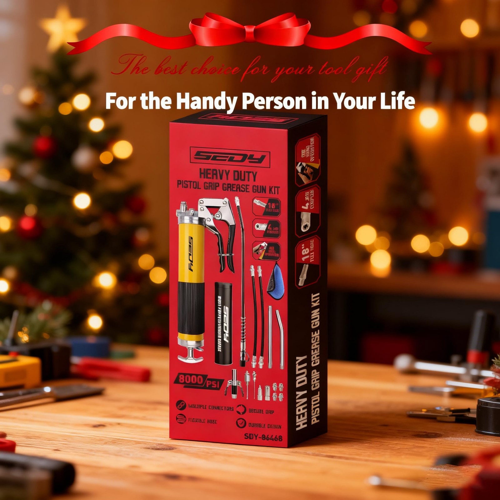 17-Piece Heavy Duty Grease Gun Kit: 14oz Tube Flexible New Version