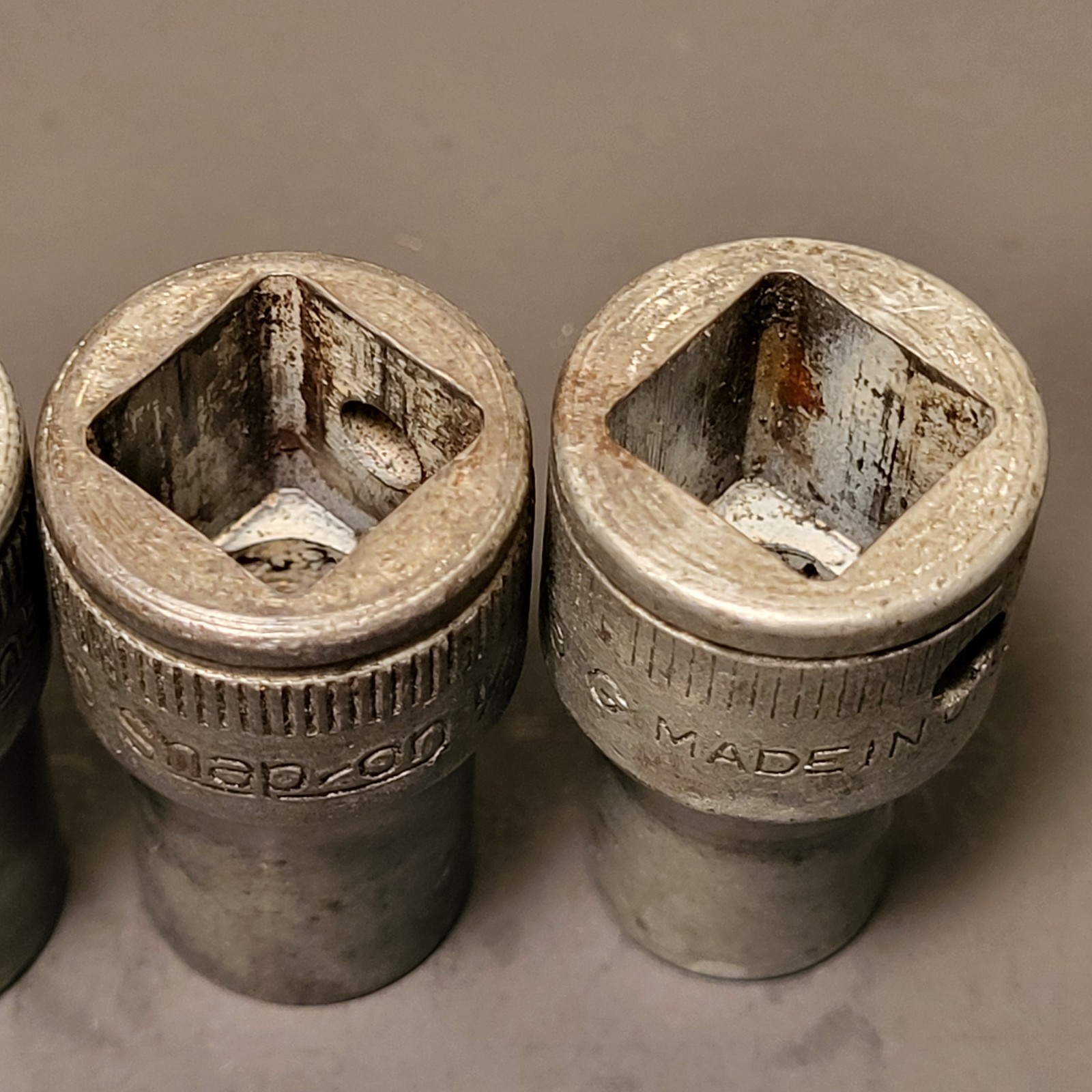Snap On WW2 1945 G date code 1/2” drive sockets 4 pieces 3/4” 9/16” 1/2” 7/16”