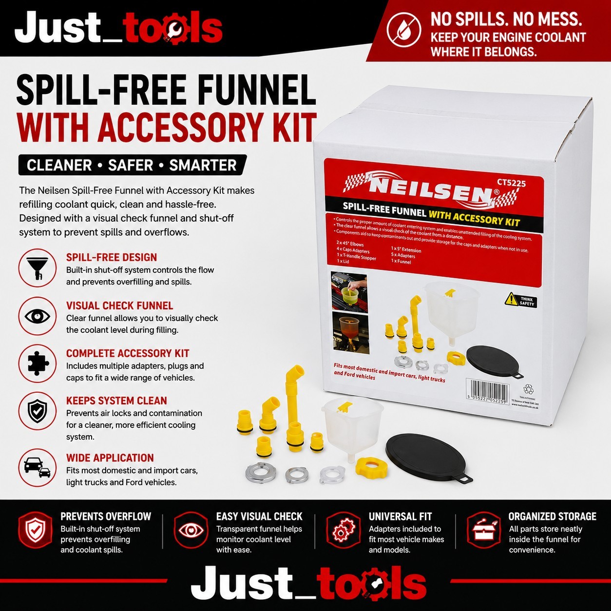 SPILL FREE NO SPILL COOLING SYSTEM FILLING FUNNEL KIT WITH ACCESSORIES BNIB