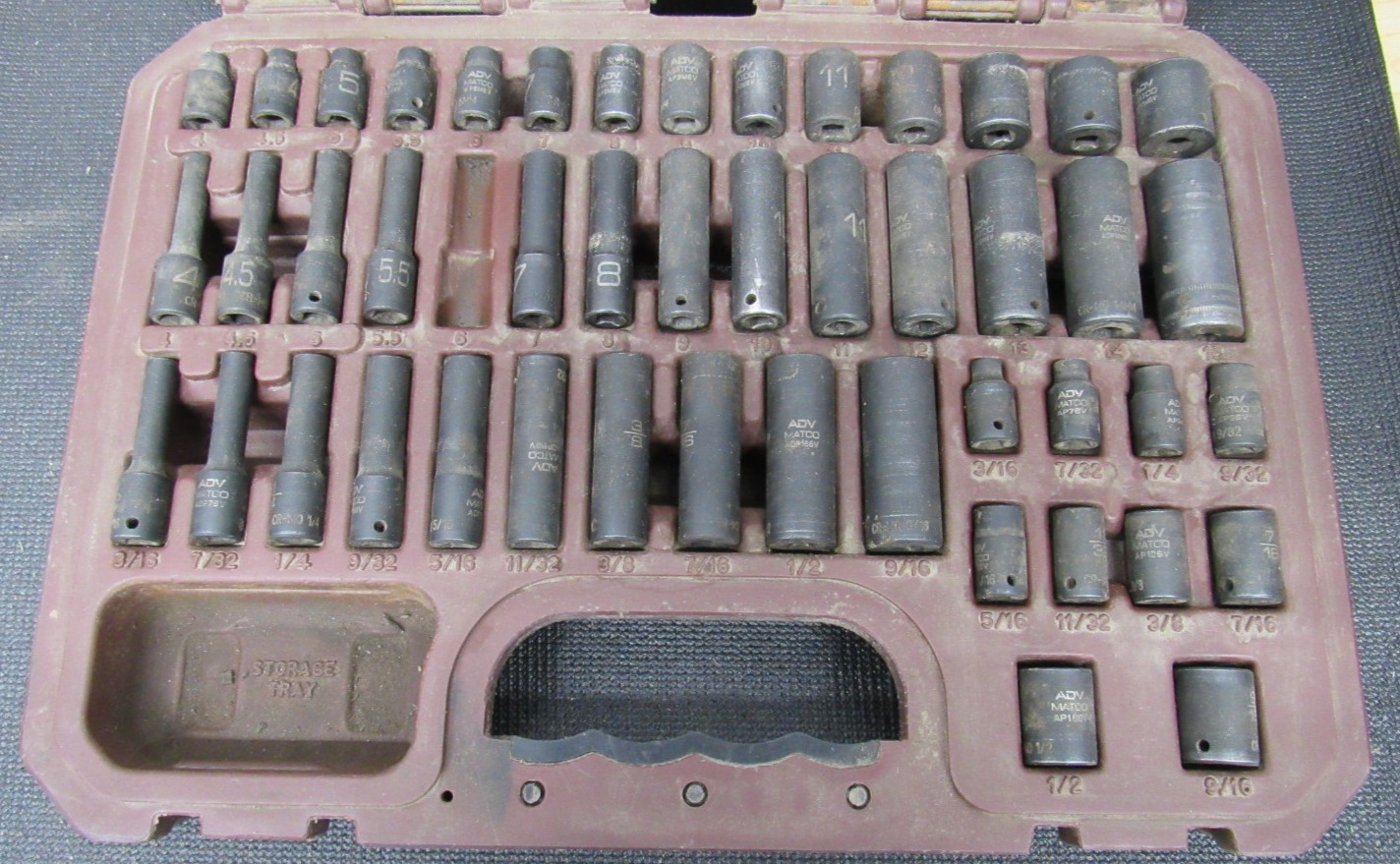Matco SAP486V 48pc 1/4″ Metric/SAE 6pt ADV Standard/Deep Impact Socket Set READ