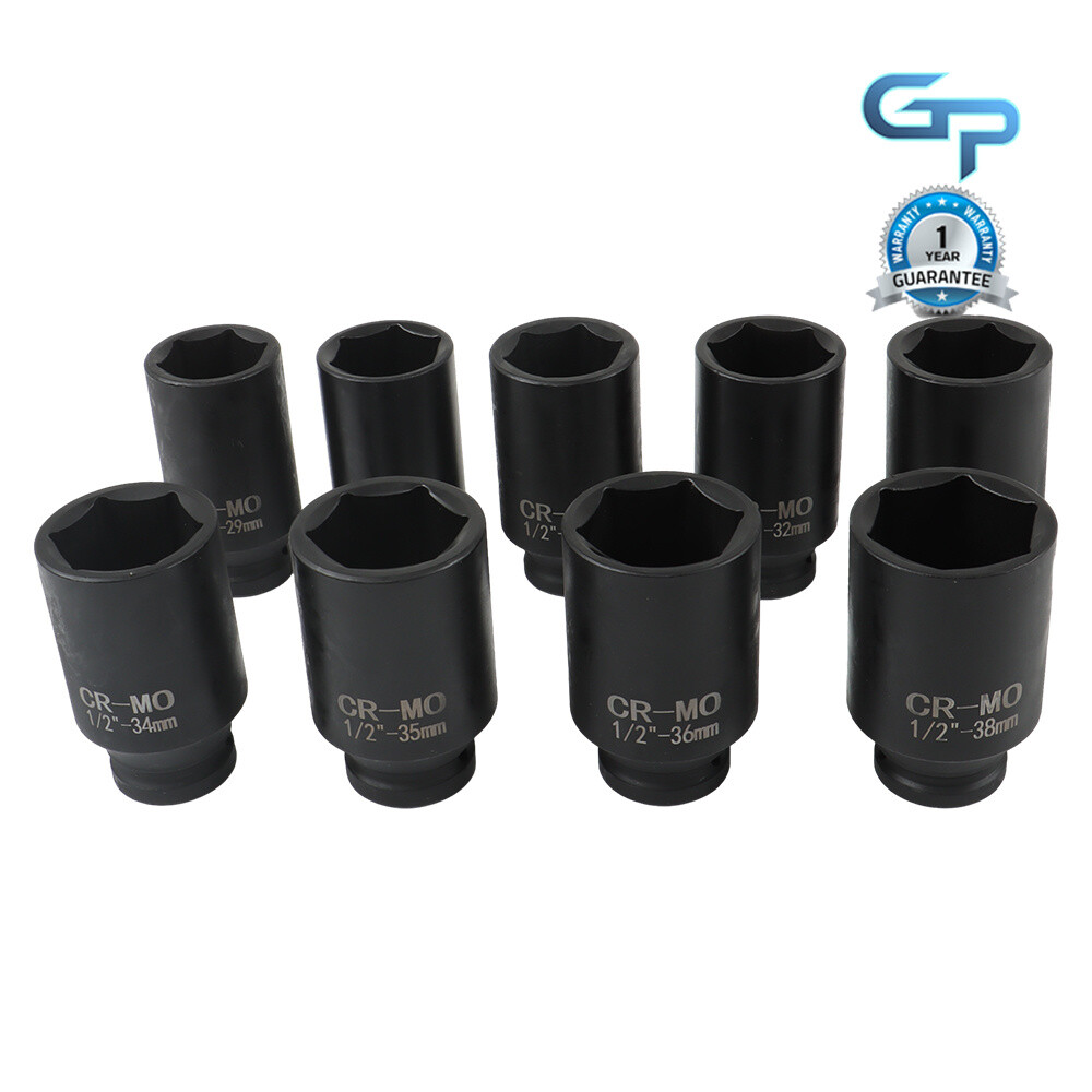 9pcs 29-38mm 1/2″ Drive Metric Axle Hub Nut Socket Deep Impact Socket Tool Kit