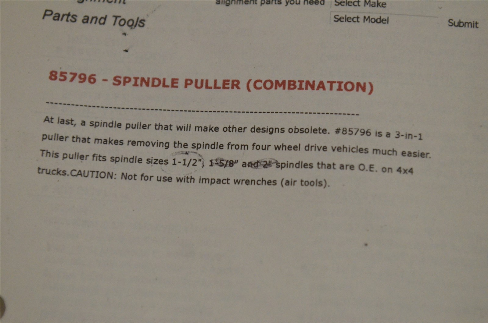 Specialty Products Company 85799 Spindle Puller for 1 1/2″ Spindle New Old Stock