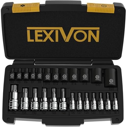 25-Piece Torx Bit & Socket Set, Premium S2 Alloy & Cr-V Steel, E-Torx T8-T60, He
