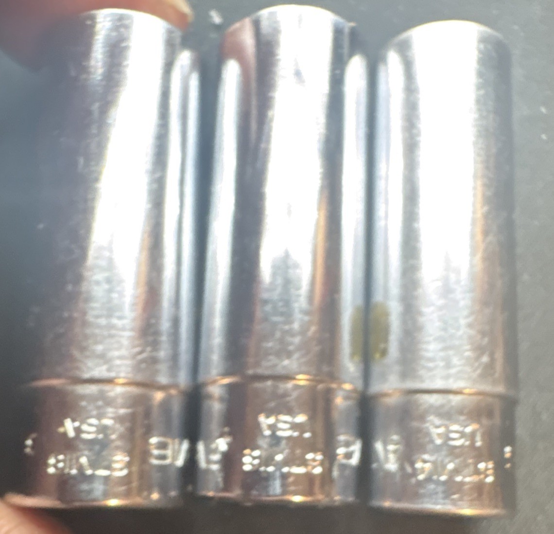 Snap-on USA 1/4” Drive Deep Socket Lot 7/16 1/2 9/16 Sequential SAE 3 Pc