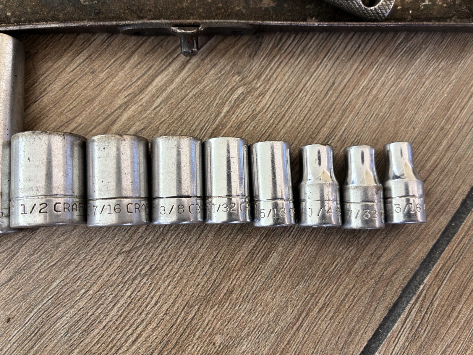 Vintage 6pt Sears Craftsman USA =V= (Flying V) 1/4” Drive Socket Set & Box