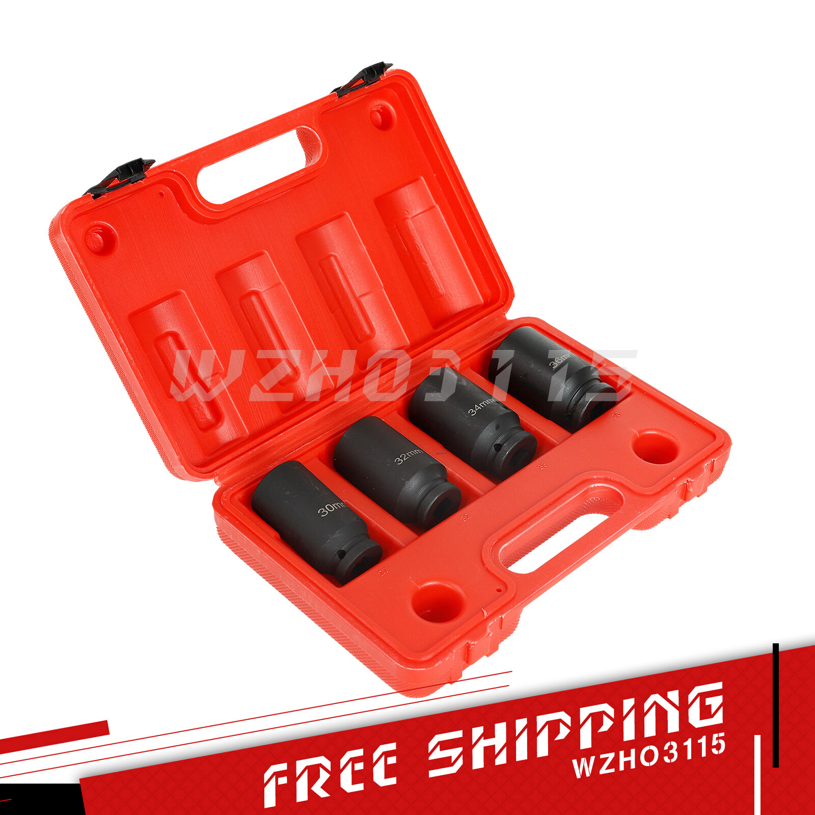 4pc 1/2″ Dr Deep Spindle Axle Nut Socket Set 12 Point METRIC 30mm 32mm 34mm 36mm