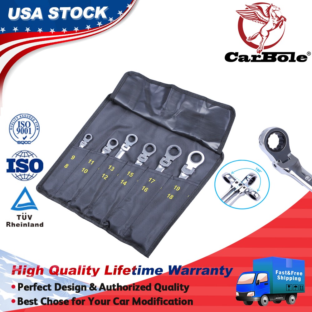 6x Flex-Head Extra Long Heavy Duty Spanner Kits Double Box End Ratcheting Wrench