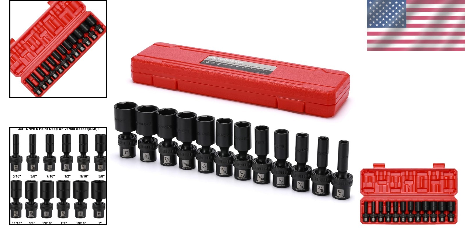 12 Pc Set 3/8″ Drive Deep Impact Swivel Socket, Chrome Moly//