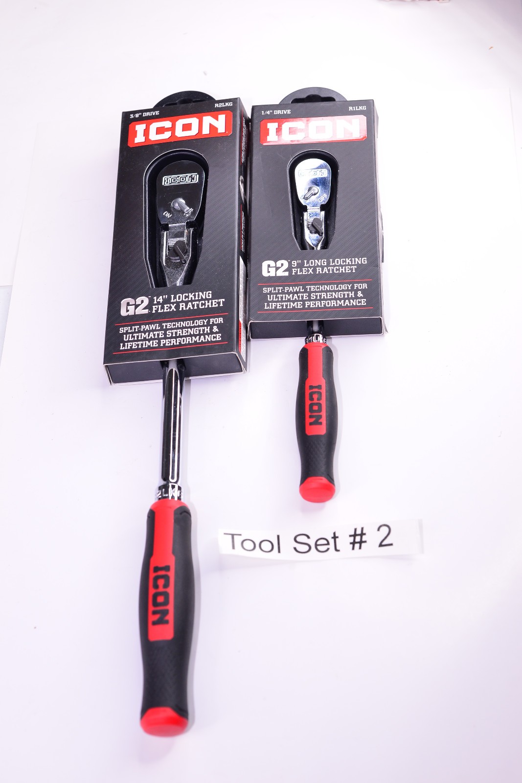ICON R2LKG & R1LKG 3/8 & 1/4″ DRIVE G2 (GEN 2) LOCKING FLEX HEAD RATCHET SET