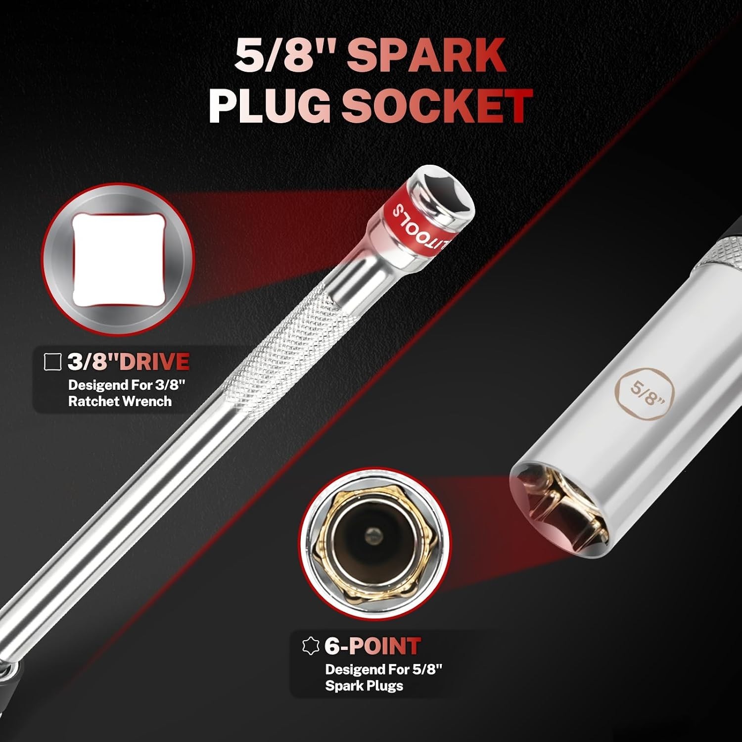 5/8″ Magnetic Swivel Spark Plug Socket, 3/8″ Drive x 10″ | CR-V Steel, Magnet…