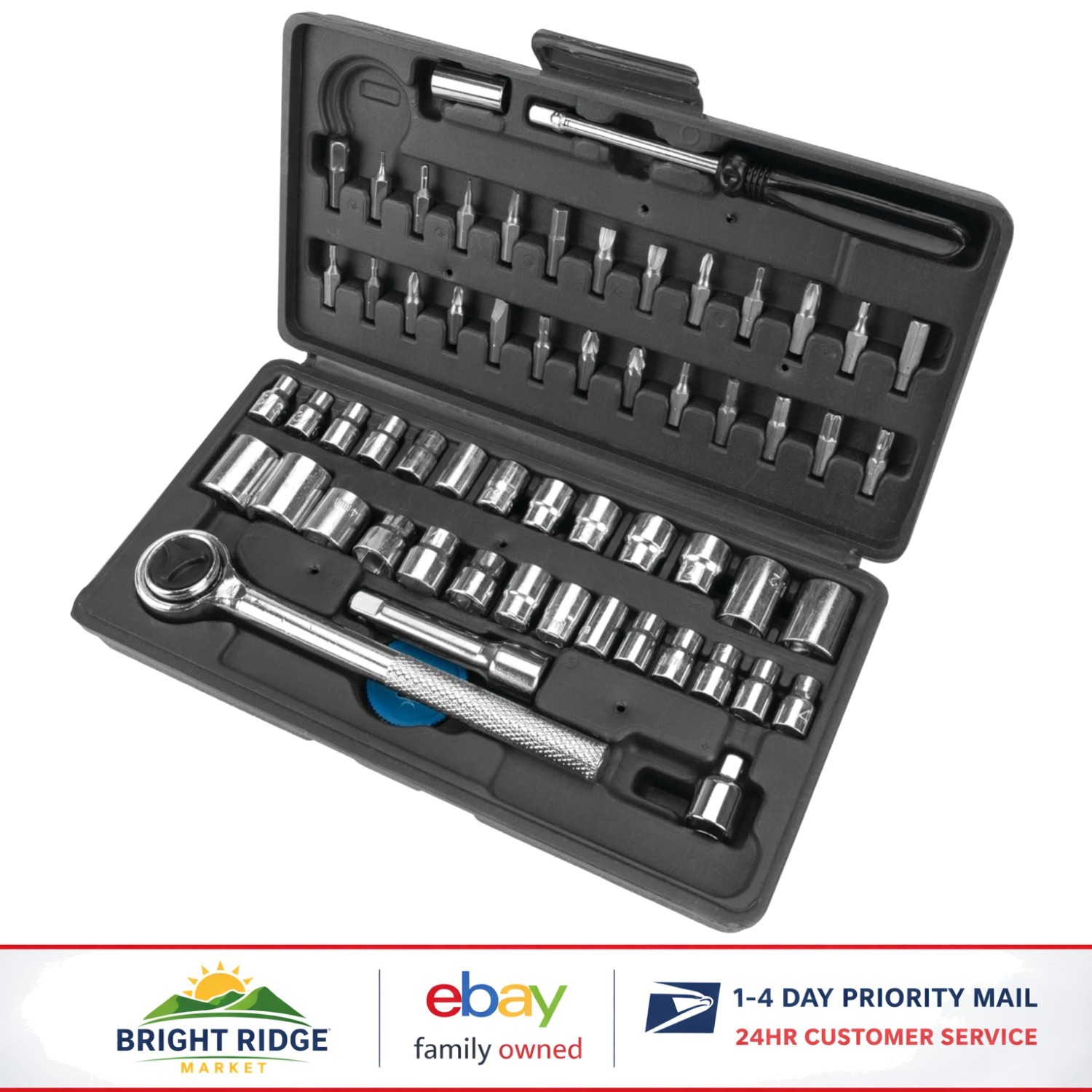 60-Piece Socket Set with SAE and Metric Sizes for Automotive and Construction