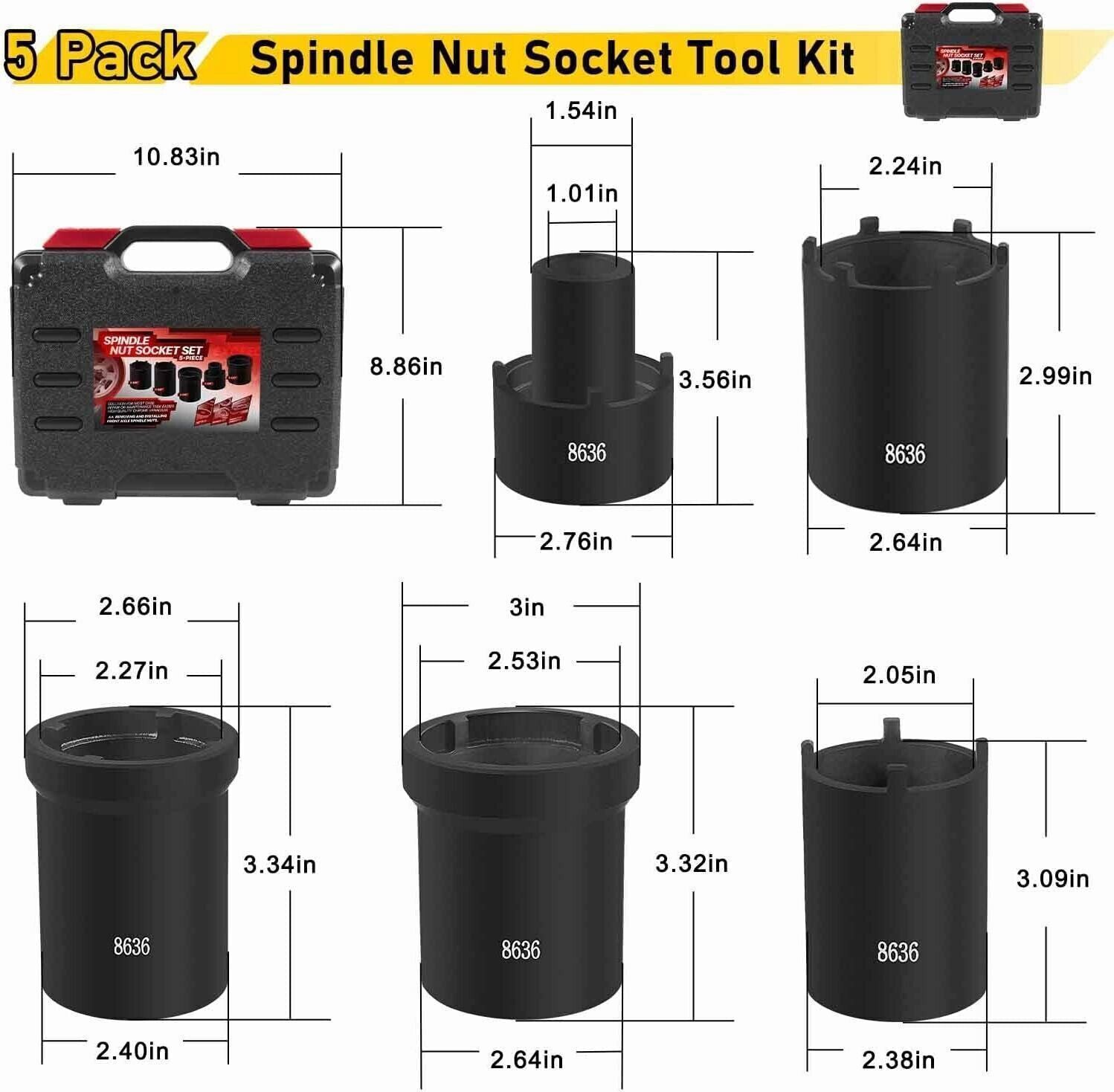 1/2″ Drive Spindle Nut Socket Set Axle Hub Nut Socket Fits Ford Dana 50 60 Dodge