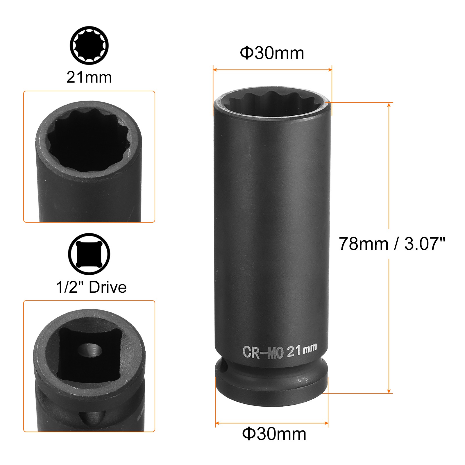 12 Point Deep Impact Socket 1/2″ Drive 21mm Chrome Molybdenum Steel