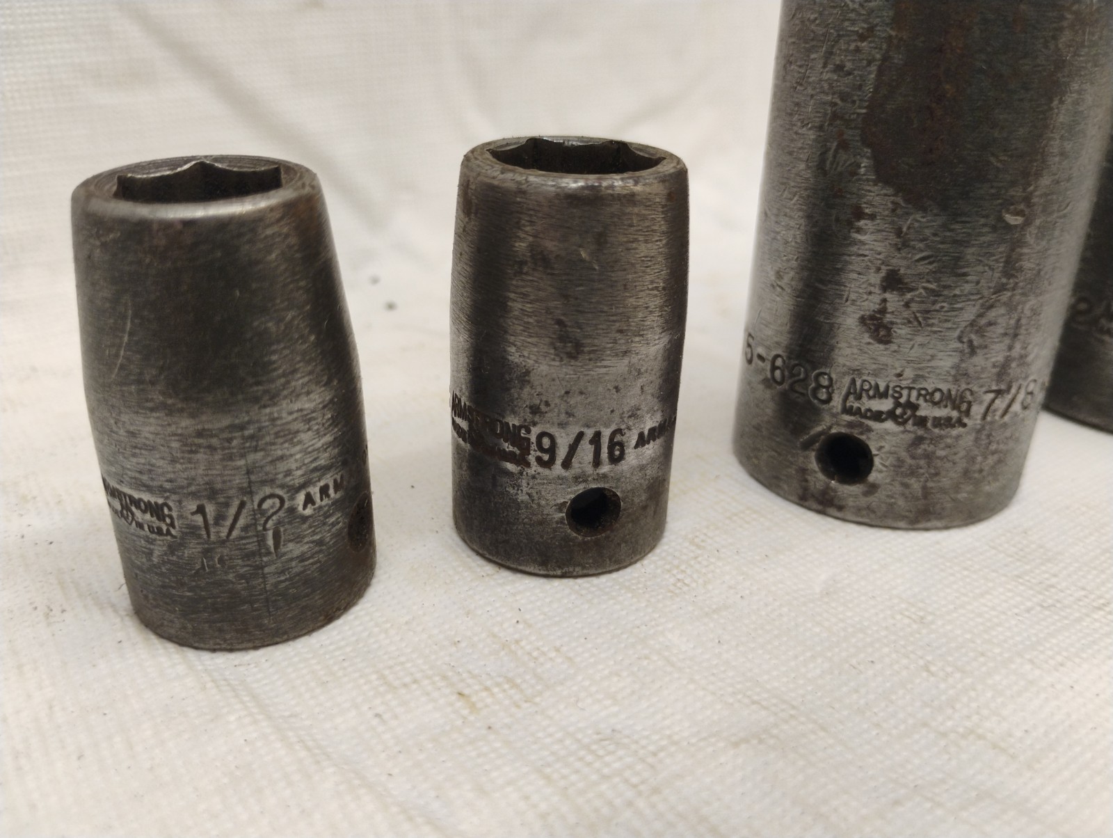 Armstrong Socket Lot 4 Pieces A4 15 Series 1/2 9/16 7/8 1″ Garage Shop Collector