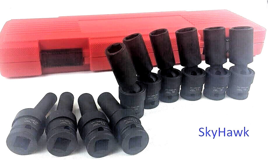 10 Pc 1/2″ Drive Universal Swivel Deep Impact Socket Set (METRIC) PRO Radius Set