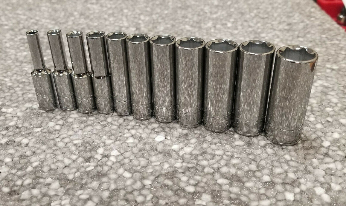 BLUE POINT ™ NEW 1/4″ DRIVE DEEP METRIC CHROME SOCKET SET 4MM – 14MM
