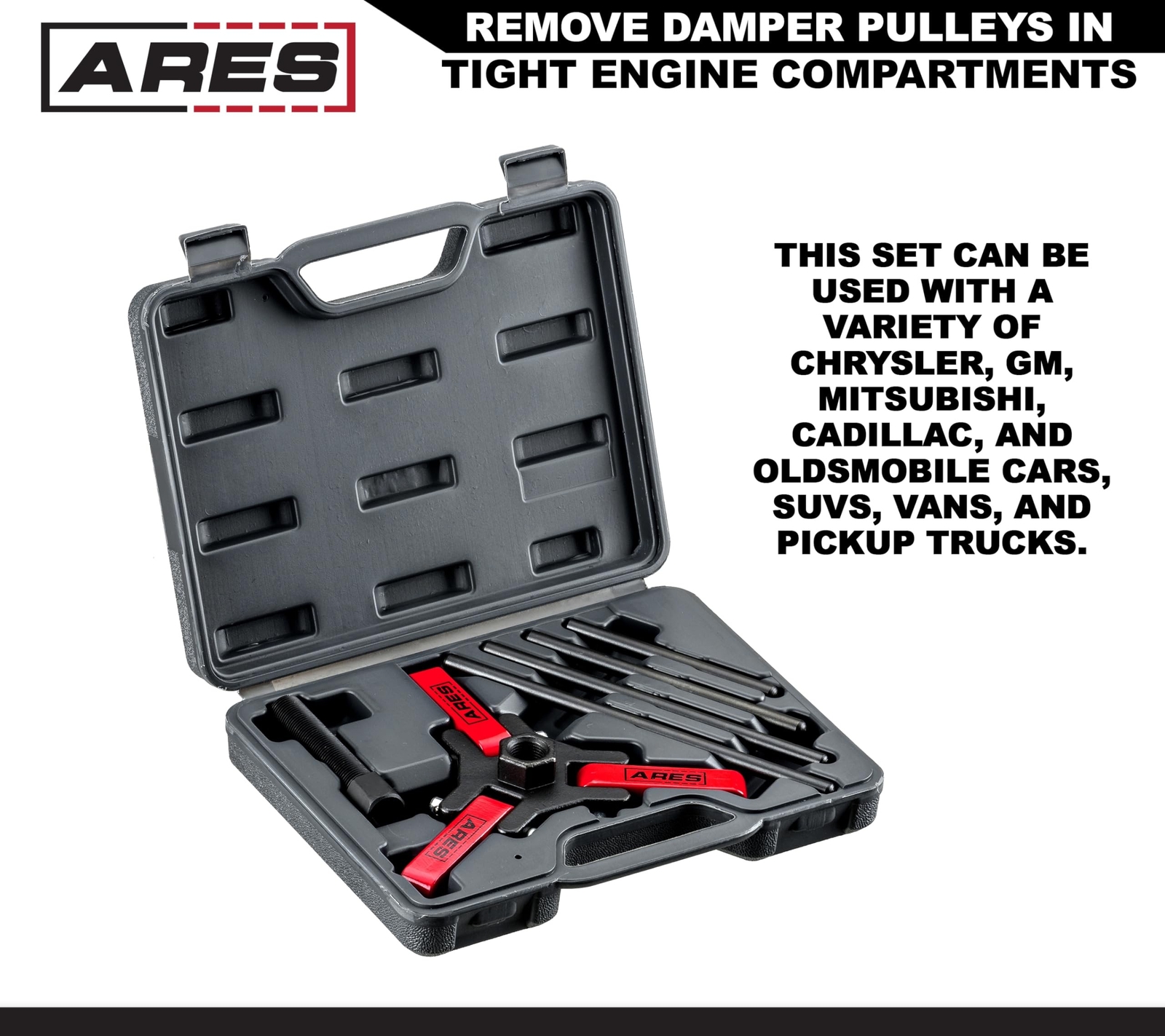 ARES 71002 – Harmonic Balancer Puller Kit – Adjustable 3-Jaw Puller Fits Most…