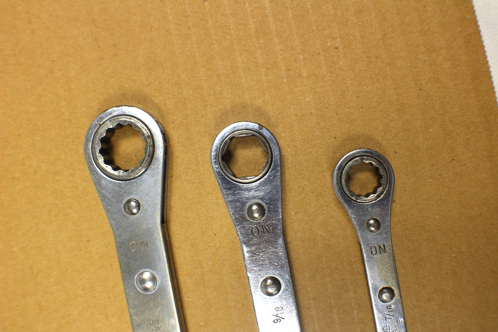 Snap-on 3/8″×7/16″-1/2”x9/16” -9/16”x5/8” 12pt Ratchet Wrench Lot Of 3 Pcs.