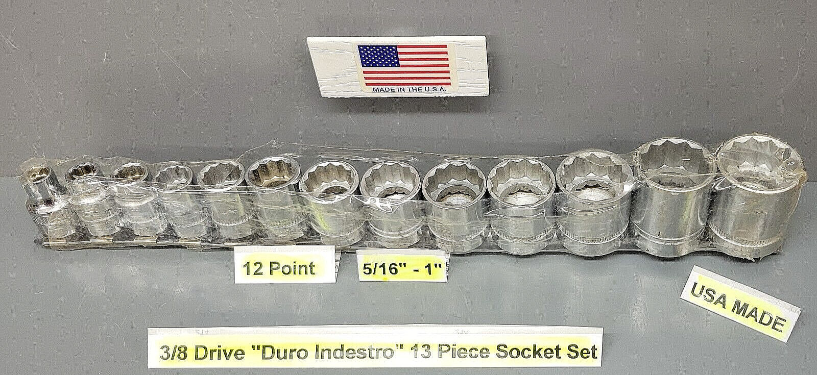 Duro Indestro 13 Piece 3/8″ Drive Socket Set Standard 12 Point 5/16″-1″ NOS USA